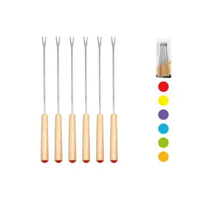 6 fourchettes à fondue inox manche bois Visuel