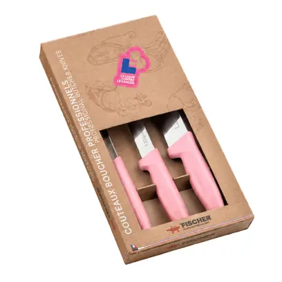 Coffret 3 couteaux boucherie octobre rose Visuel